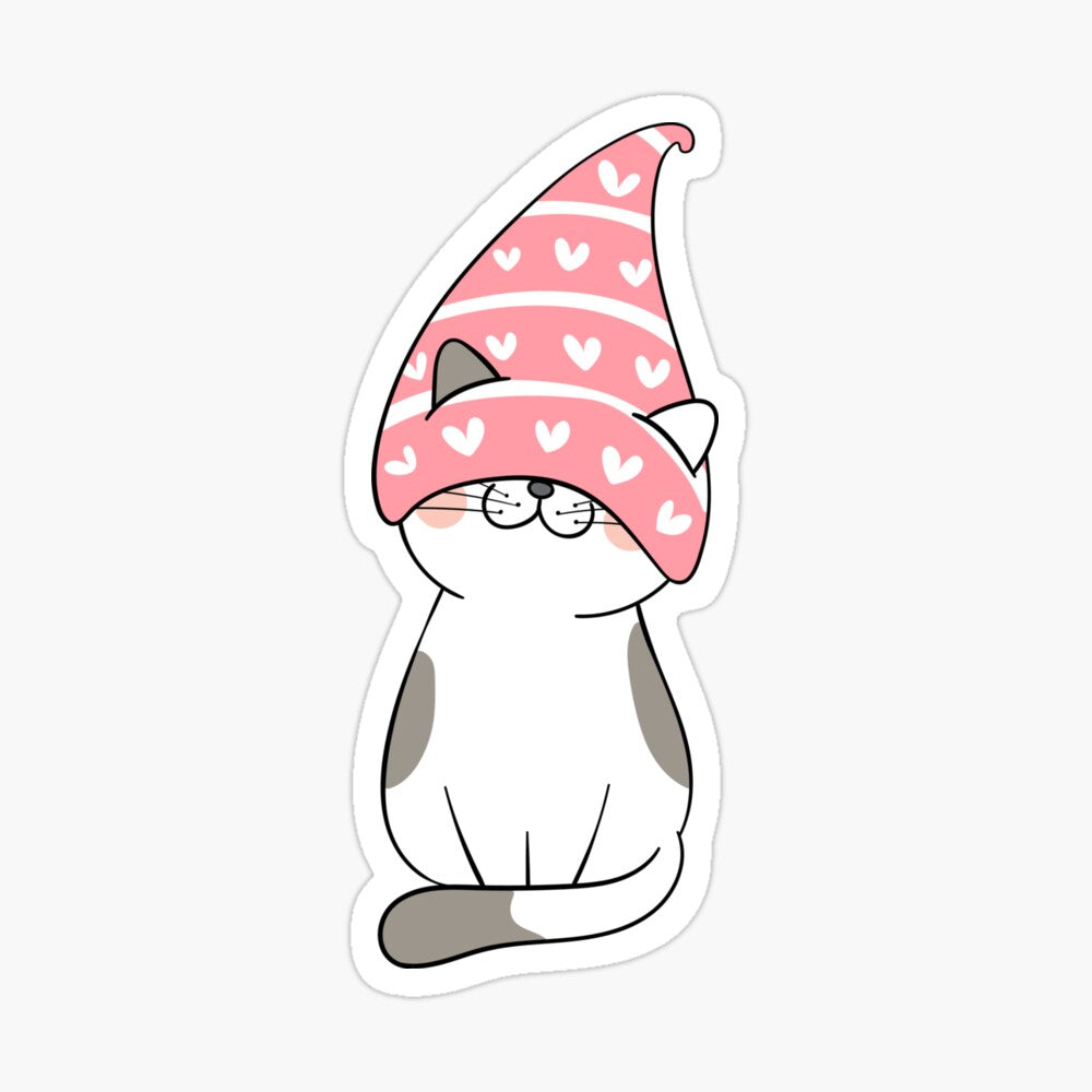 Cat In A Beanie Kiss-Cut Sticker